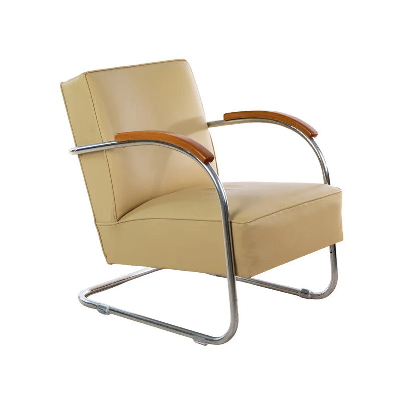 1930er Bauhaus Sessel von Mücke & Melder, Braunes Leder