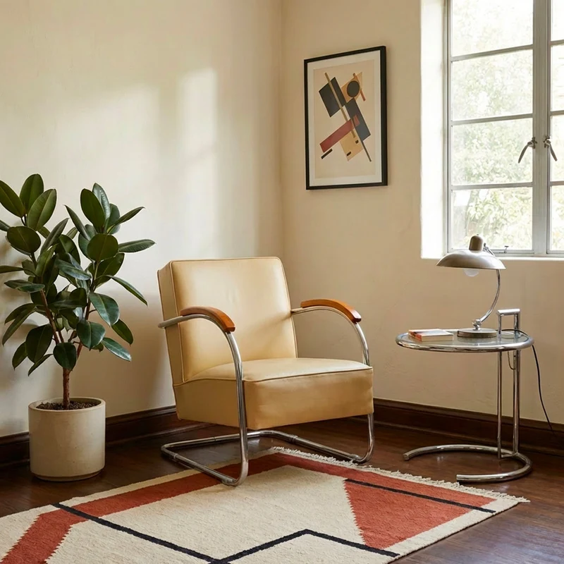 1930er Bauhaus Sessel von Mücke & Melder, Braunes Leder
