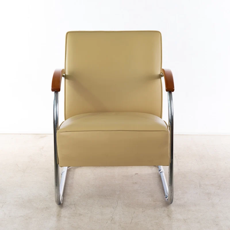 1930er Bauhaus Sessel von Mücke & Melder, Braunes Leder