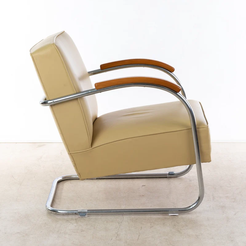 1930er Bauhaus Sessel von Mücke & Melder, Braunes Leder