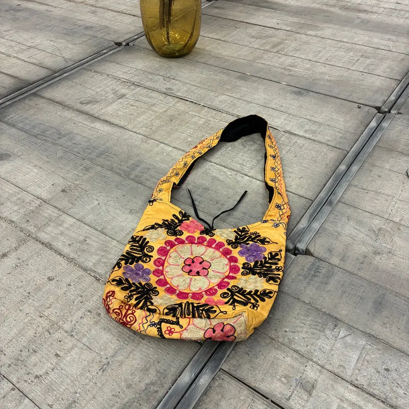 Orient Umhängetasche Suzani Handtasche Bestickt Gelb Bunt Tasche Gebraucht