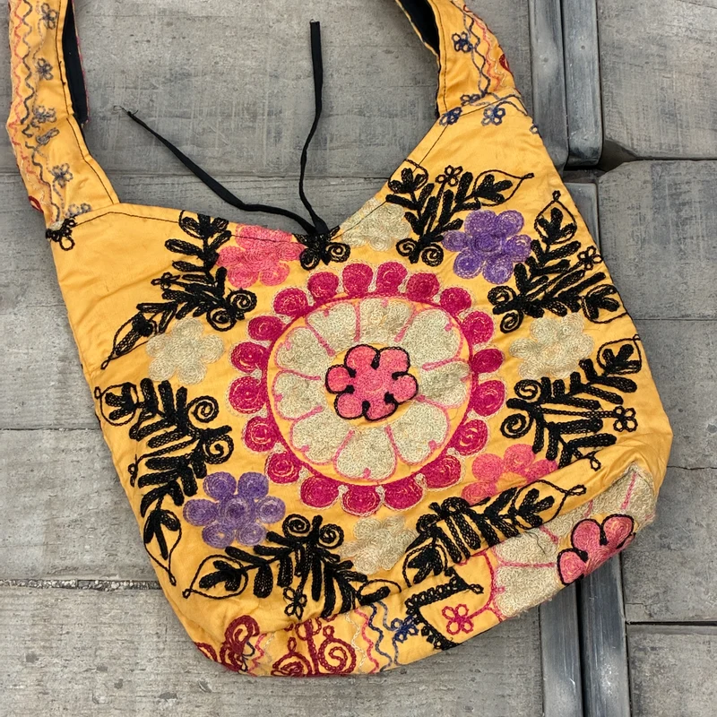 Orient Umhängetasche Suzani Handtasche Bestickt Gelb Bunt Tasche Gebraucht
