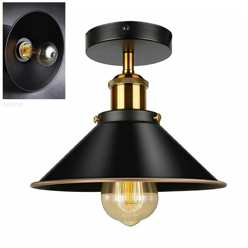 Vintage Deckenlampe Industrial Look Schwarz Gold E27 ~3734