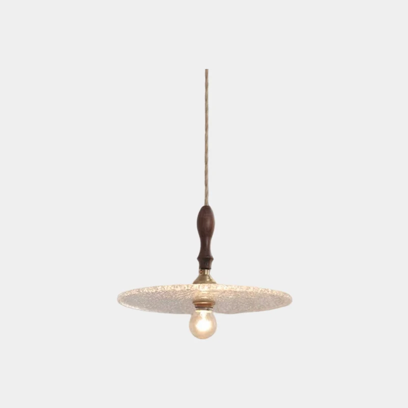 Pendant Light Walnut Wood Frosted Glass Disc / Floral