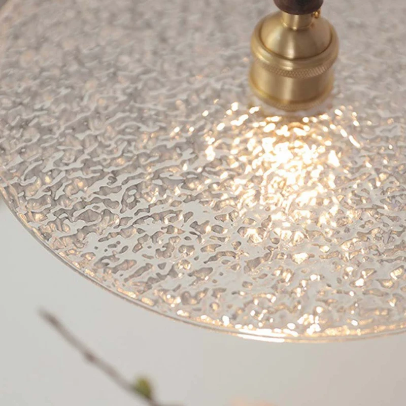 Pendant Light Walnut Wood Frosted Glass Disc / Floral