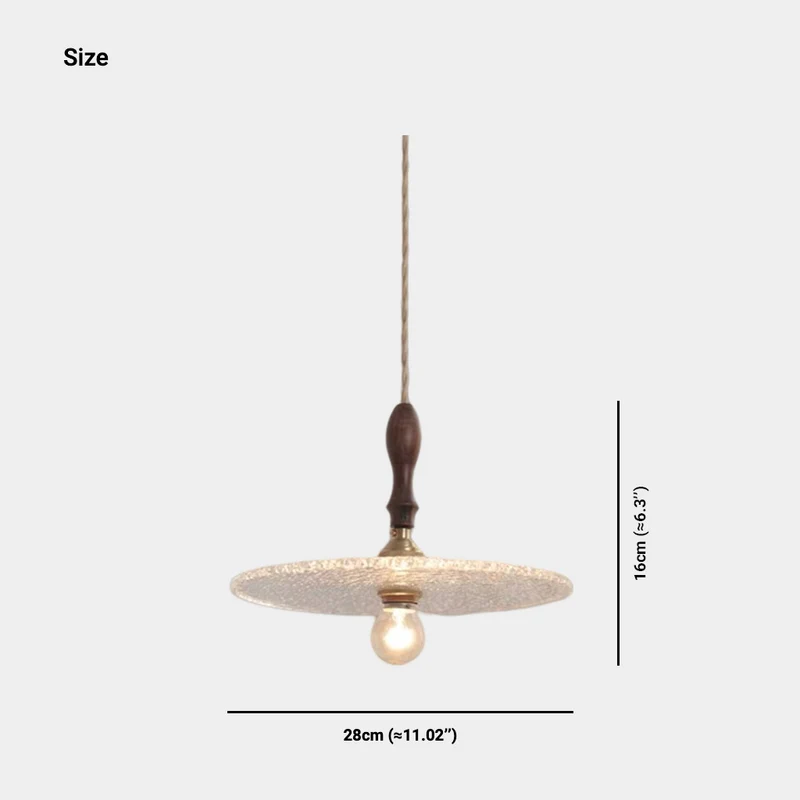 Pendant Light Walnut Wood Frosted Glass Disc / Floral