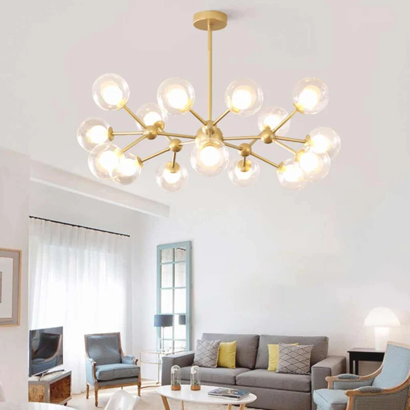 Chandelier Nordic Glass Globe Molecular, Black / Gold