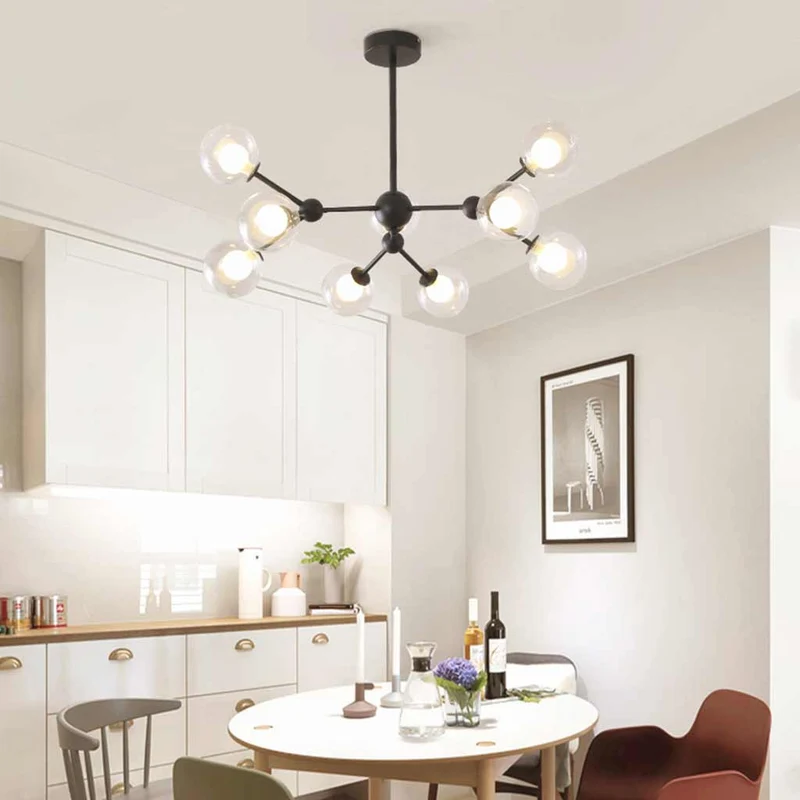 Chandelier Nordic Glass Globe Molecular, Black / Gold