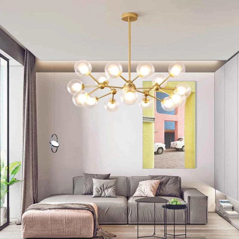 Chandelier Nordic Glass Globe Molecular, Black / Gold
