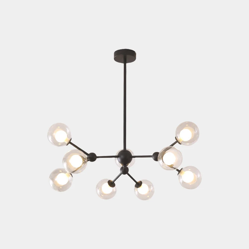 Chandelier Nordic Glass Globe Molecular, Black / Gold