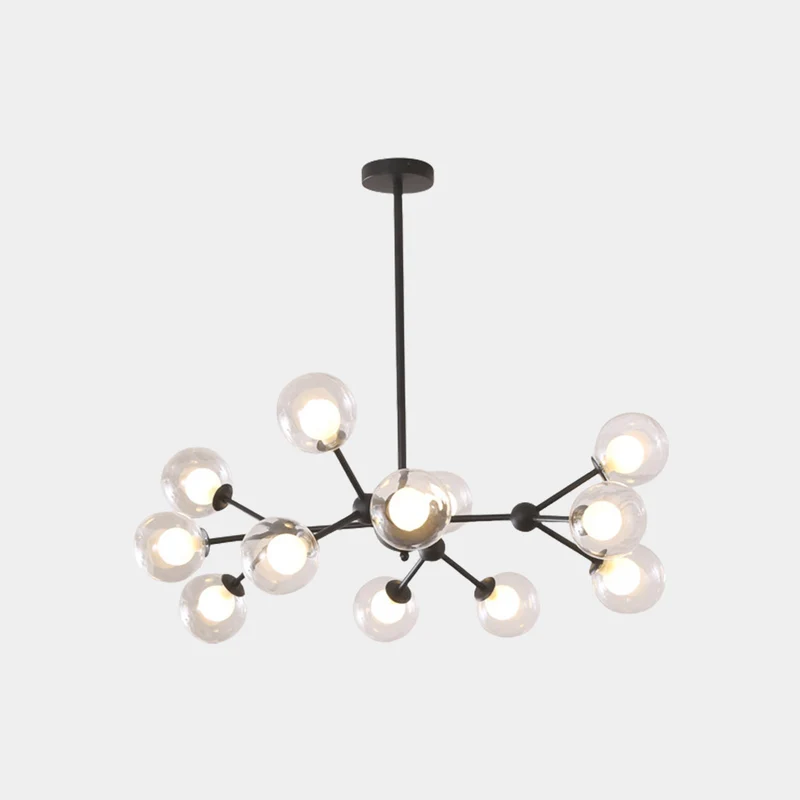Chandelier Nordic Glass Globe Molecular, Black / Gold