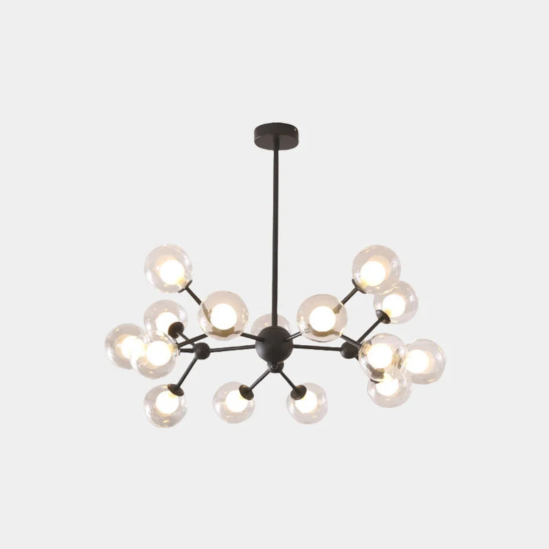 Chandelier Nordic Glass Globe Molecular, Black / Gold