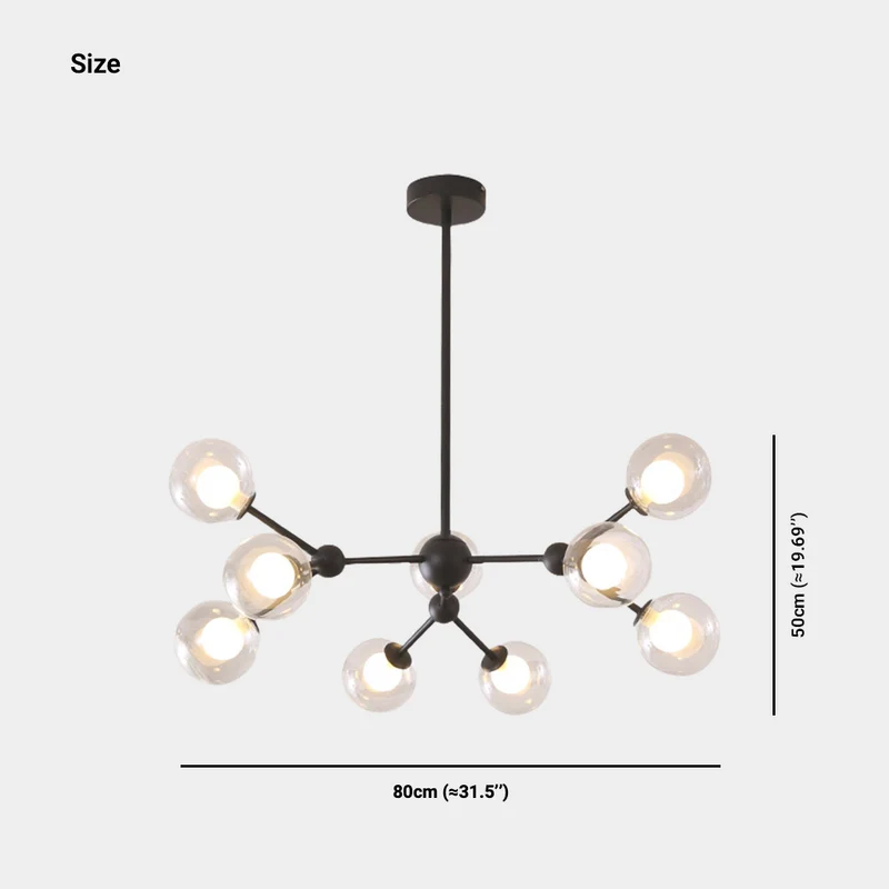 Chandelier Nordic Glass Globe Molecular, Black / Gold