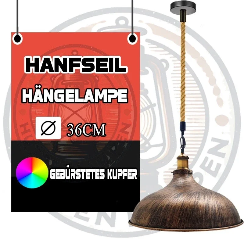 Vintage Pendelleuchte Ø 36cm mit rustikalem Hanfseil ~3804