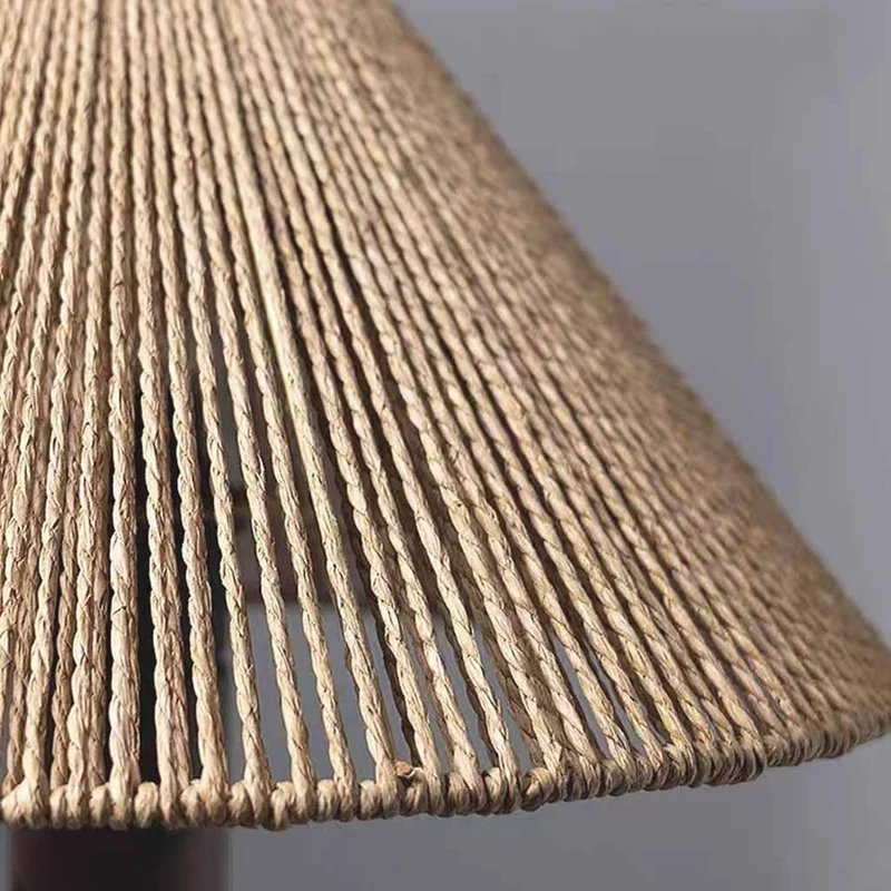 Table Lamp Retro Wood Handmade Rattan Rope Umbrella