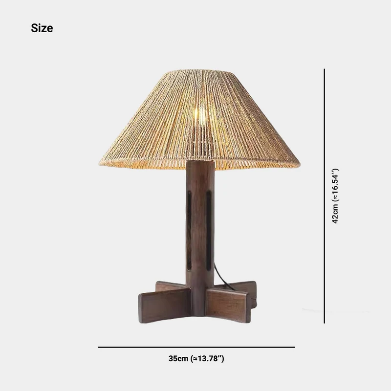 Table Lamp Retro Wood Handmade Rattan Rope Umbrella