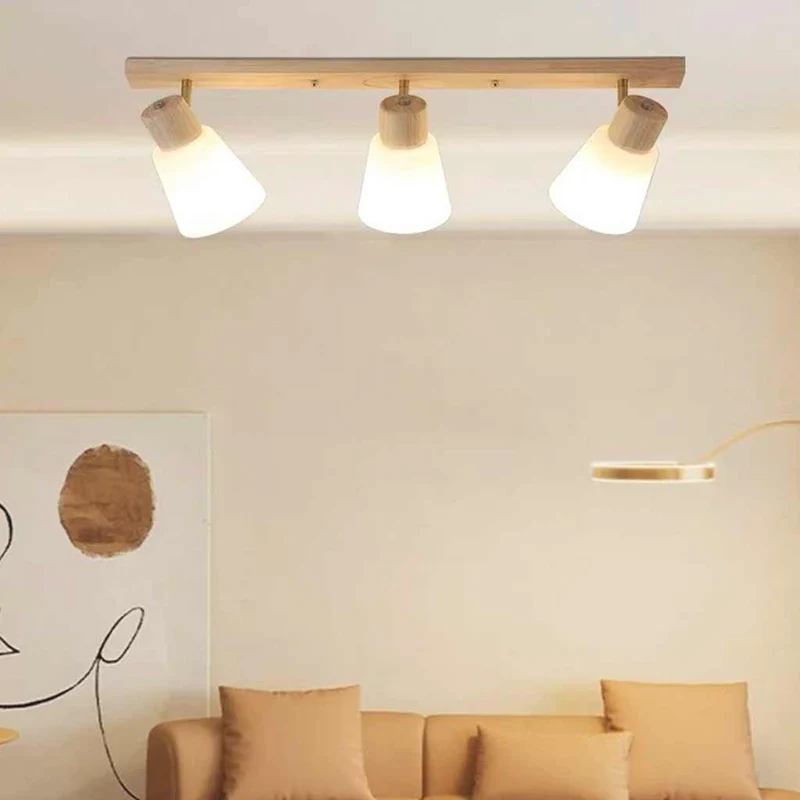 Semi-Flush Ceiling Light Wood Track Spotlight Cup Shades