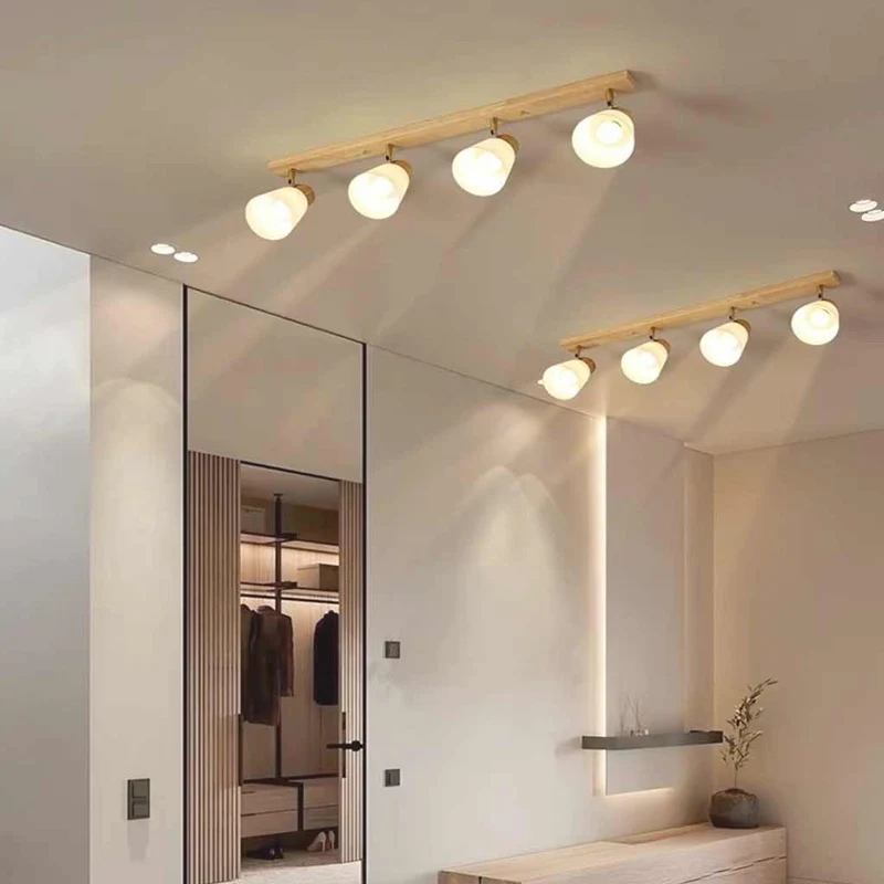Semi-Flush Ceiling Light Wood Track Spotlight Cup Shades