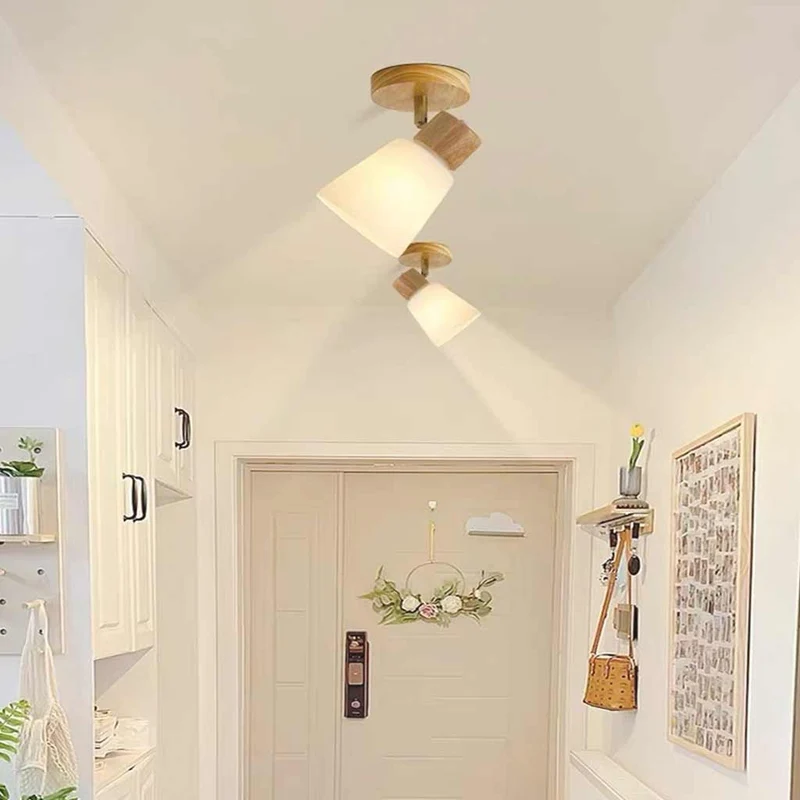 Semi-Flush Ceiling Light Wood Track Spotlight Cup Shades