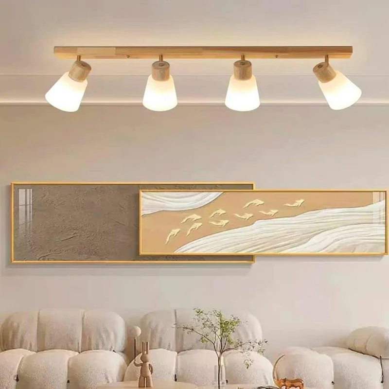 Semi-Flush Ceiling Light Wood Track Spotlight Cup Shades