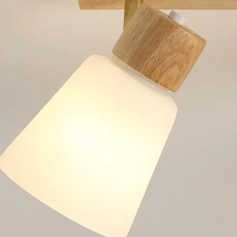 Semi-Flush Ceiling Light Wood Track Spotlight Cup Shades