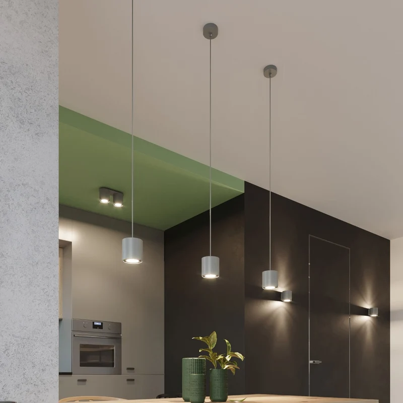 Moderne graue zylindrische Wohnzimmer-Deckenleuchte – Norvion