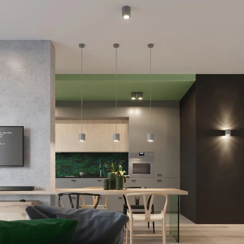 Moderne graue zylindrische Wohnzimmer-Deckenleuchte – Norvion