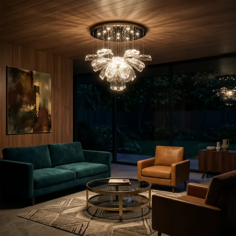 Moderner Kristall- und Stahl-Luster für Wohnzimmer – Mirellia