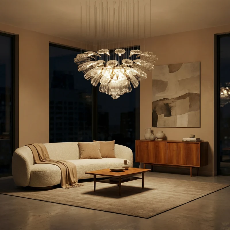 Moderner Kristall- und Stahl-Luster für Wohnzimmer – Mirellia
