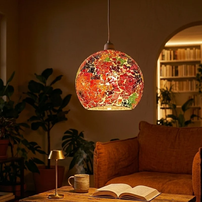 Mosaik-Glaslampenschirm Tiffany Handgefertigt Ersatzschirm E27/B22 ~3766