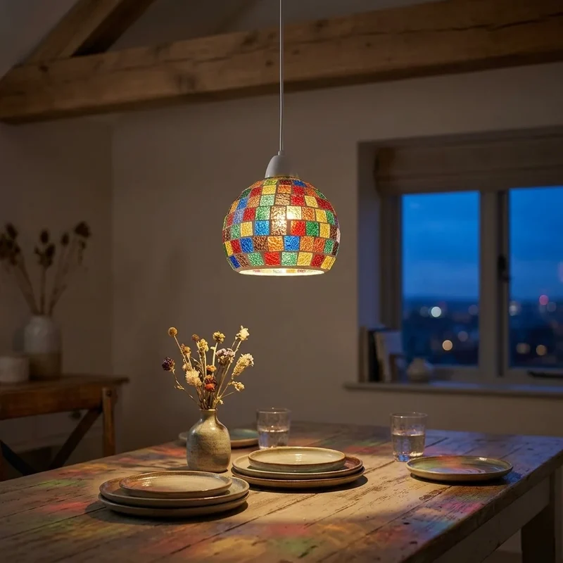 Mosaik-Glaslampenschirm Tiffany Handgefertigt Ersatzschirm E27/B22 ~3766