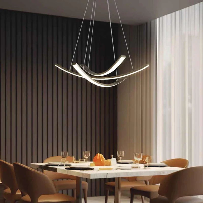 Chandelier Minimalist Brass Arc Curved Cross LED