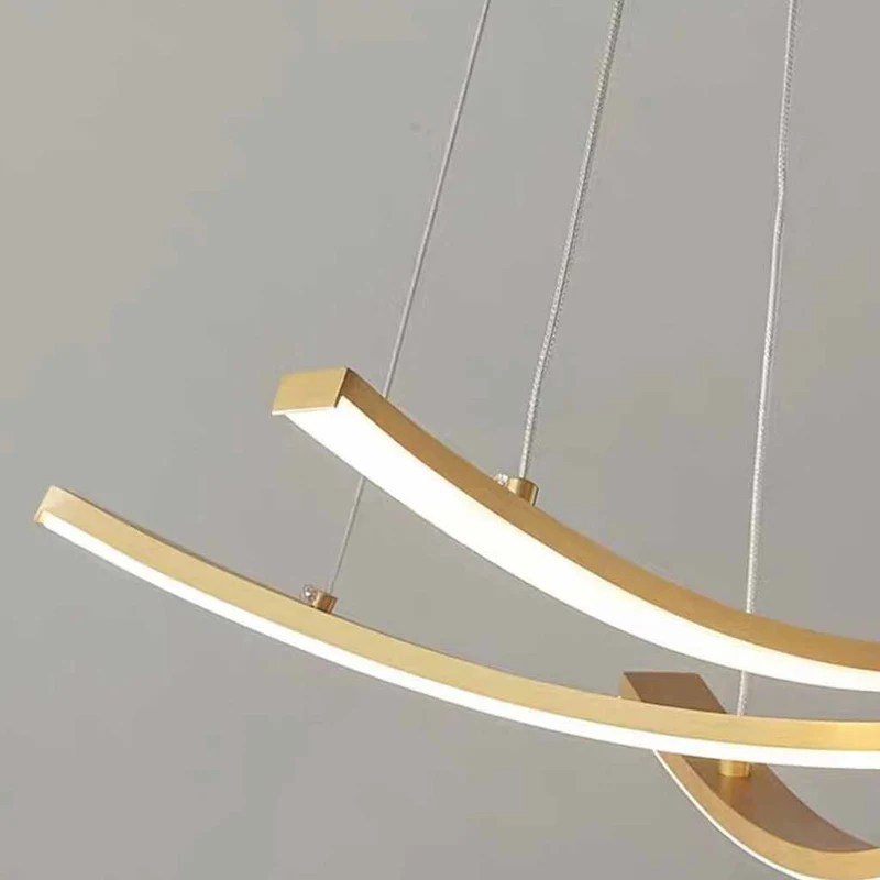 Chandelier Minimalist Brass Arc Curved Cross LED