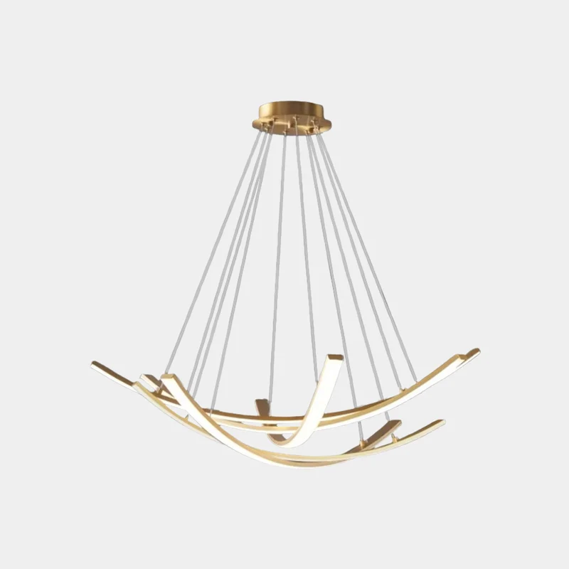 Chandelier Minimalist Brass Arc Curved Cross LED