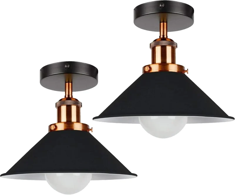 2er Pack Werkstattlampe – Industrie Deckenleuchte Bündig | Ø22cm | E27 ~3945