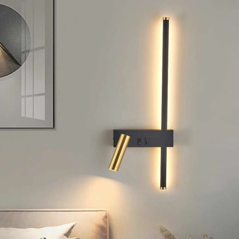 Wall Sconce Spotlight LED Modern Vertical, Black & Gold