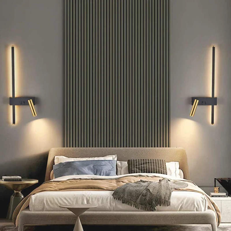 Wall Sconce Spotlight LED Modern Vertical, Black & Gold