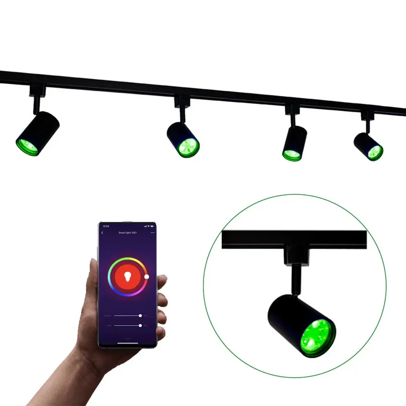 Smart TUYA - Schienensystem 1-phasig | Schwarz | 2 Meter | WLAN | inkl. 4x WiFi GU10 Spots
