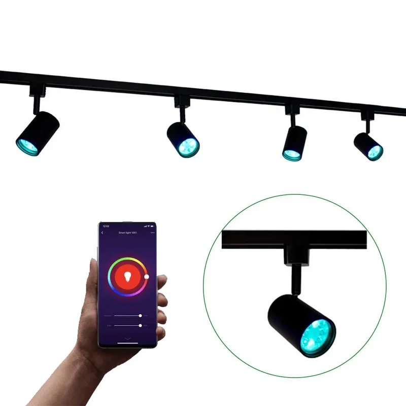 Smart TUYA - Schienensystem 1-phasig | Schwarz | 2 Meter | WLAN | inkl. 4x WiFi GU10 Spots