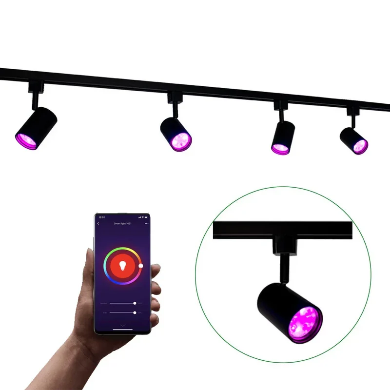 Smart TUYA - Schienensystem 1-phasig | Schwarz | 2 Meter | WLAN | inkl. 4x WiFi GU10 Spots