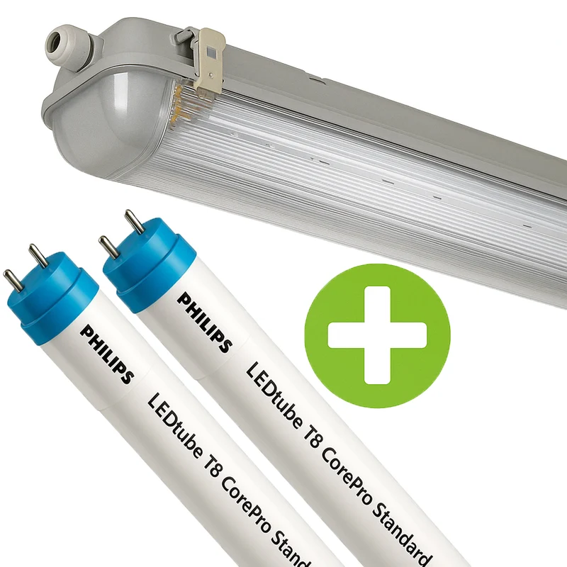 Philips LED-TL-Leuchte | 150 cm Doppel | High-Serie | IP65 wasserdicht | Inkl. 2 x 20-W-LED-Röhren