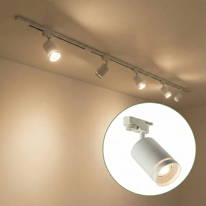 LED 1-Phasen-Schienen | Weiß mit Ring | 3 Meter | Inklusive 5 Schienenspots