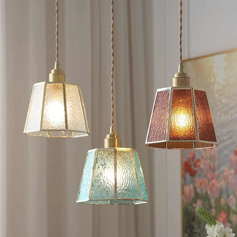 Pendant Light Geometric Stained Glass Polygon, 3 Colors