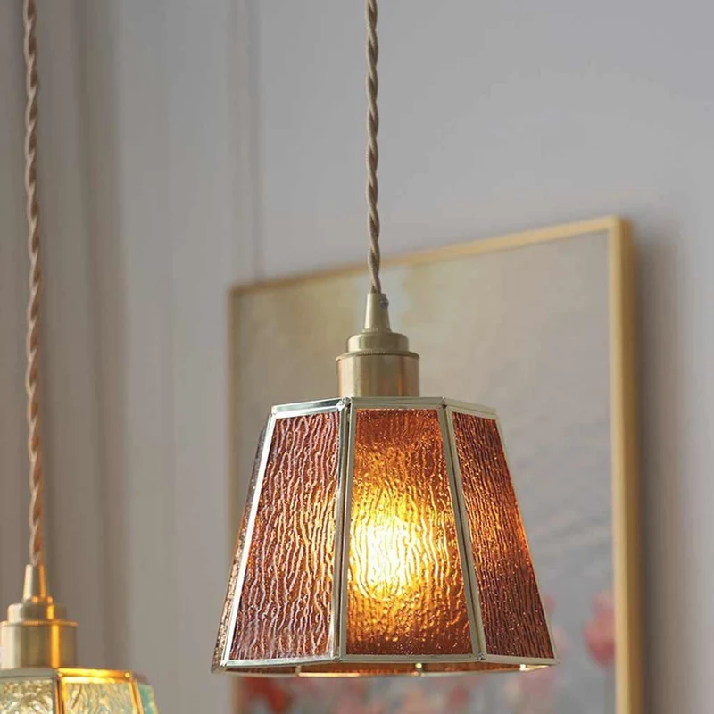 Pendant Light Geometric Stained Glass Polygon, 3 Colors