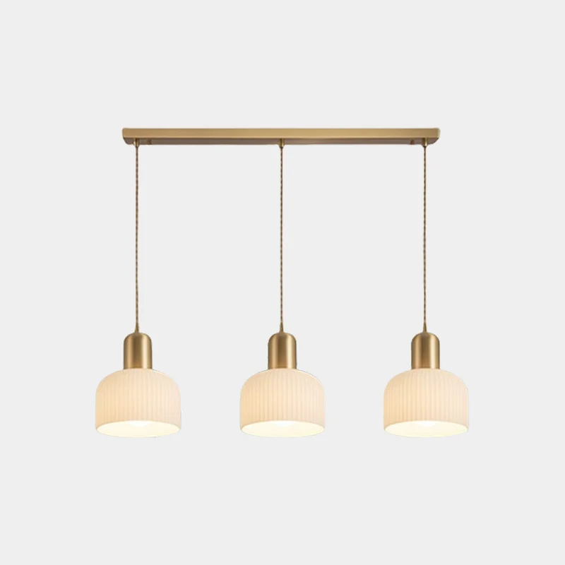 Pendant Light Japandi Cream Ribbed Glass Dome Shade, White