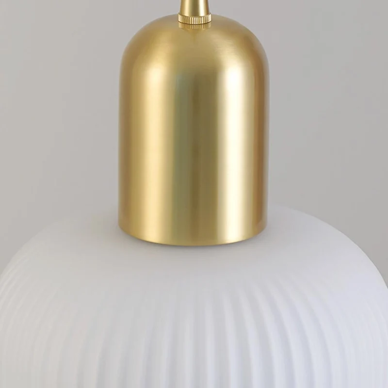 Pendant Light Japandi Cream Ribbed Glass Dome Shade, White