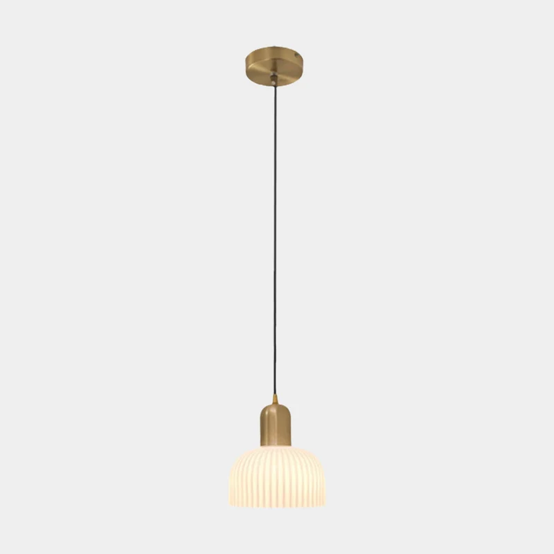 Pendant Light Japandi Cream Ribbed Glass Dome Shade, White
