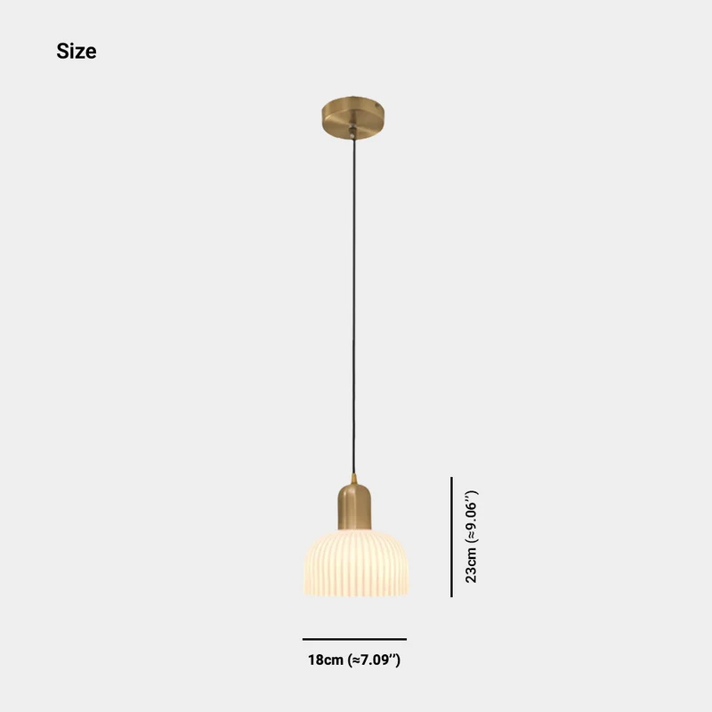 Pendant Light Japandi Cream Ribbed Glass Dome Shade, White