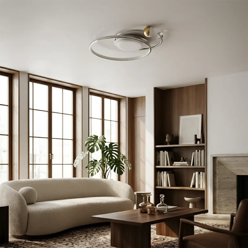 Moderner LED-Kronleuchter aus goldenem Aluminium für Wohnzimmer – Alumorio