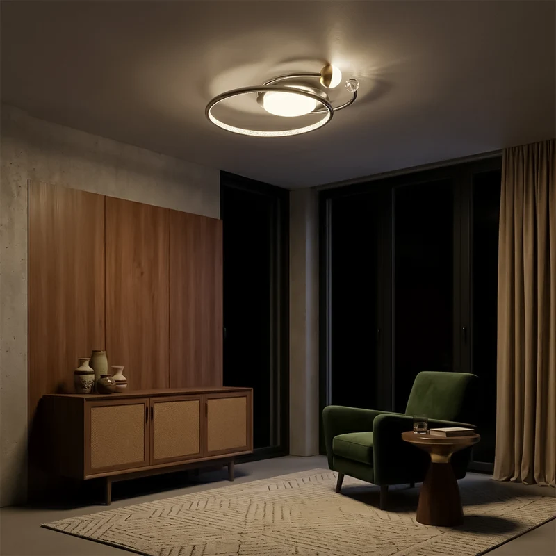 Moderner LED-Kronleuchter aus goldenem Aluminium für Wohnzimmer – Alumorio